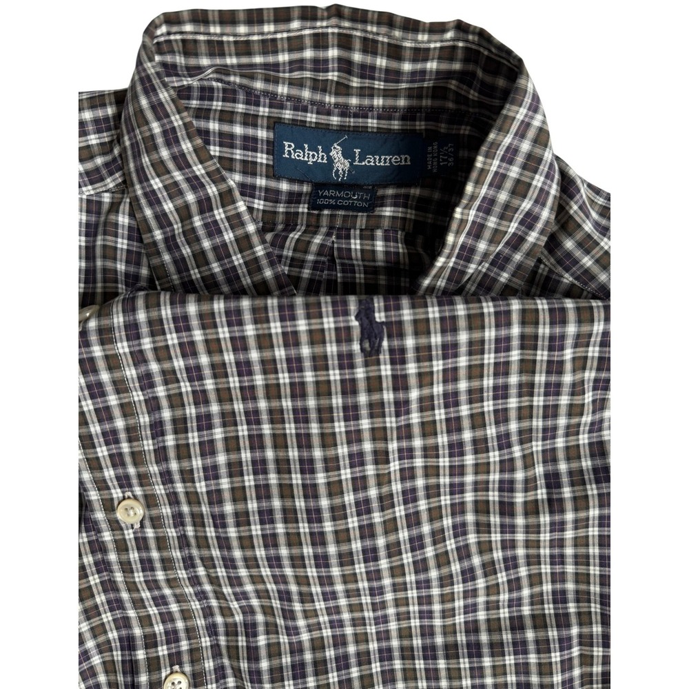 Polo Ralph Lauren Yarmouth Mens 17.5 36/37 Plaid Button Down Shirt Navy‎ Green